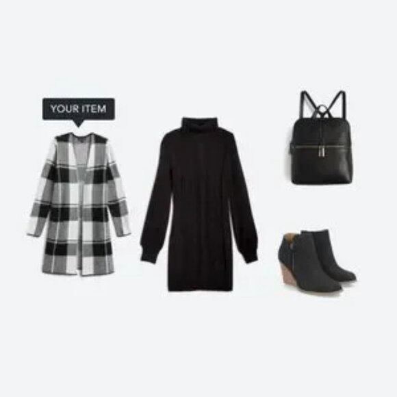 EUC Stitch Fix Fortune + Ivy "Sawyer" Black & White Plaid Cardigan Size Small - Picture 5 of 10